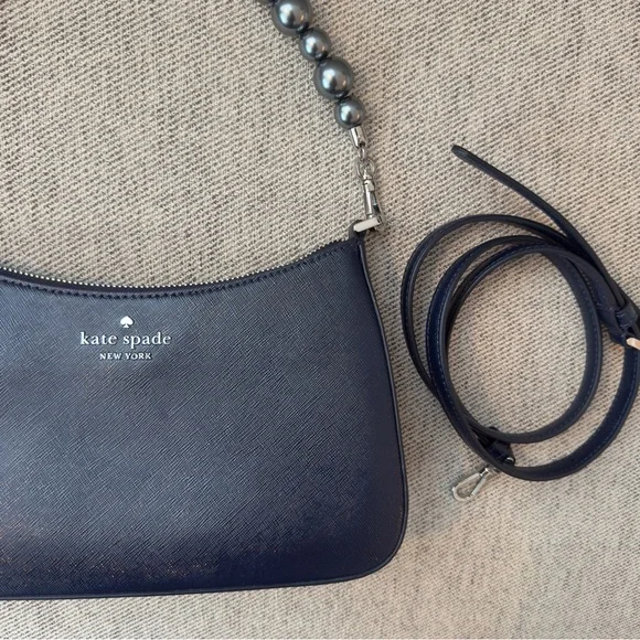 Kate Spade Madison Faux Pearl Medium Convertible Crossbody Parisian Navy Purse - Picture 4 of 10